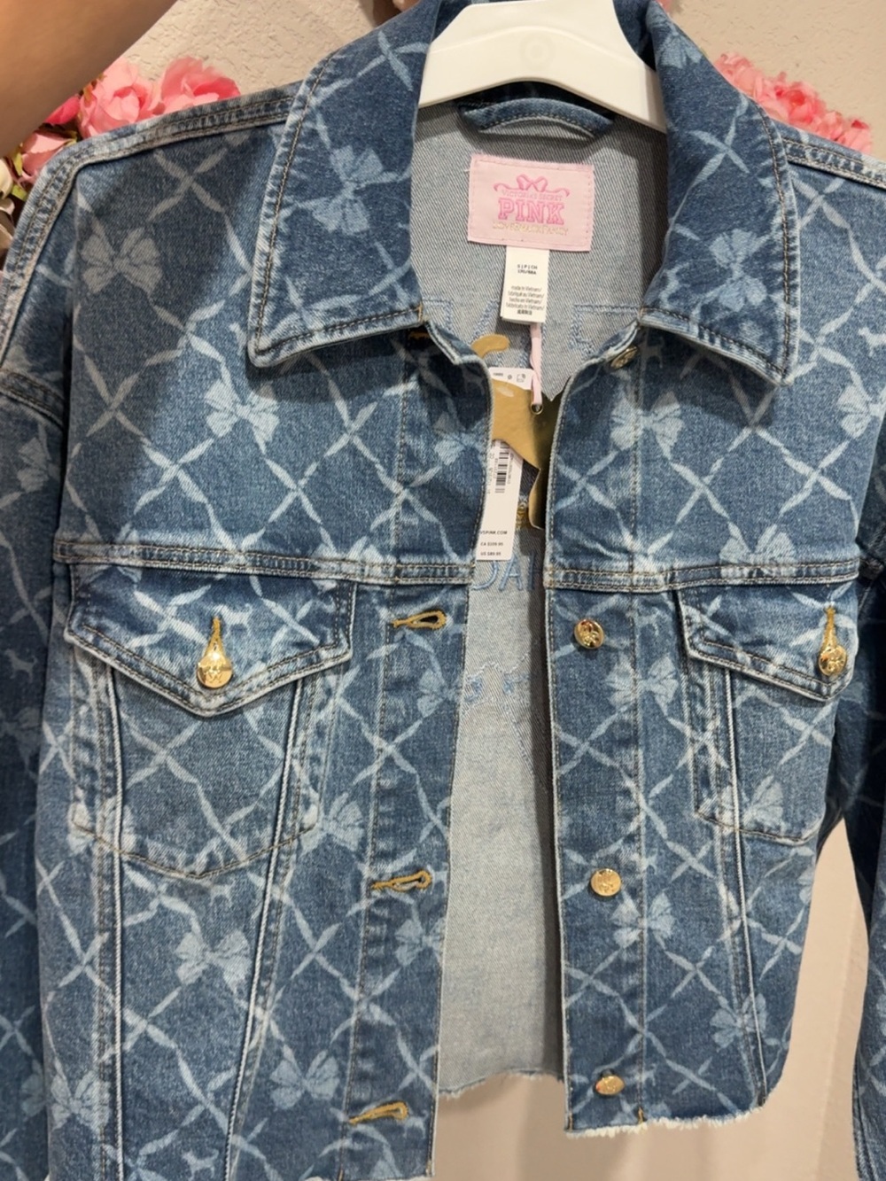 LoveShackFancy Bow Printed Denim Jacket